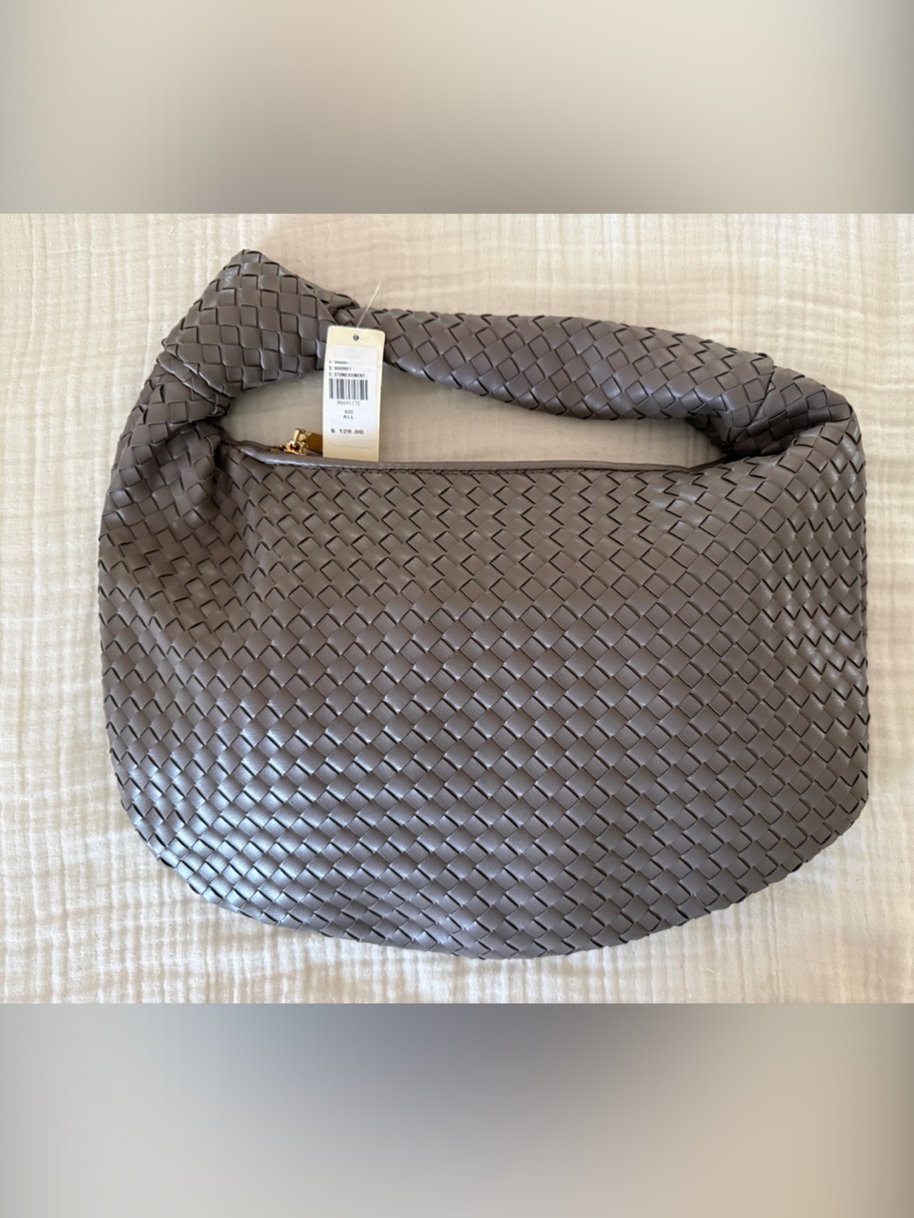 Melie Bianco Woven Hobo Shoulder Bag - Stone/Cement